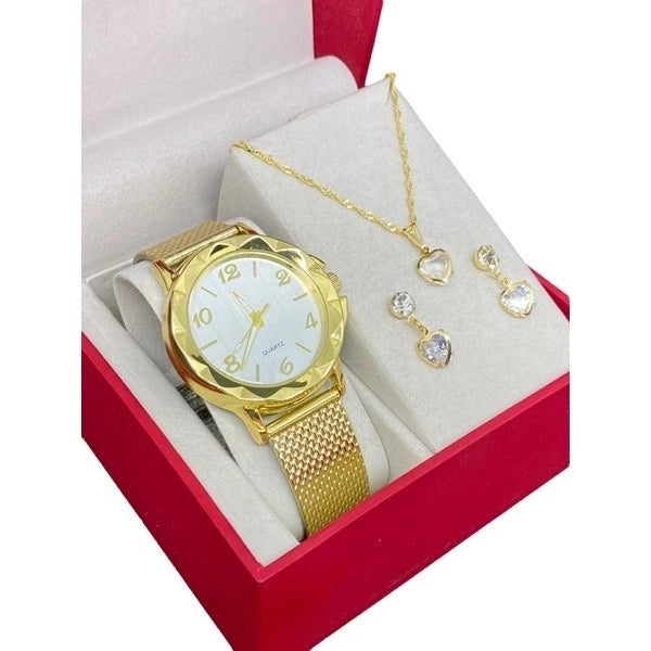 🔥OFERTA🔥 Relógio Feminino + Kit Colar Brincos Folheado.