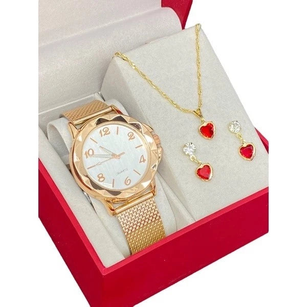 🔥OFERTA🔥 Relógio Feminino + Kit Colar Brincos Folheado.