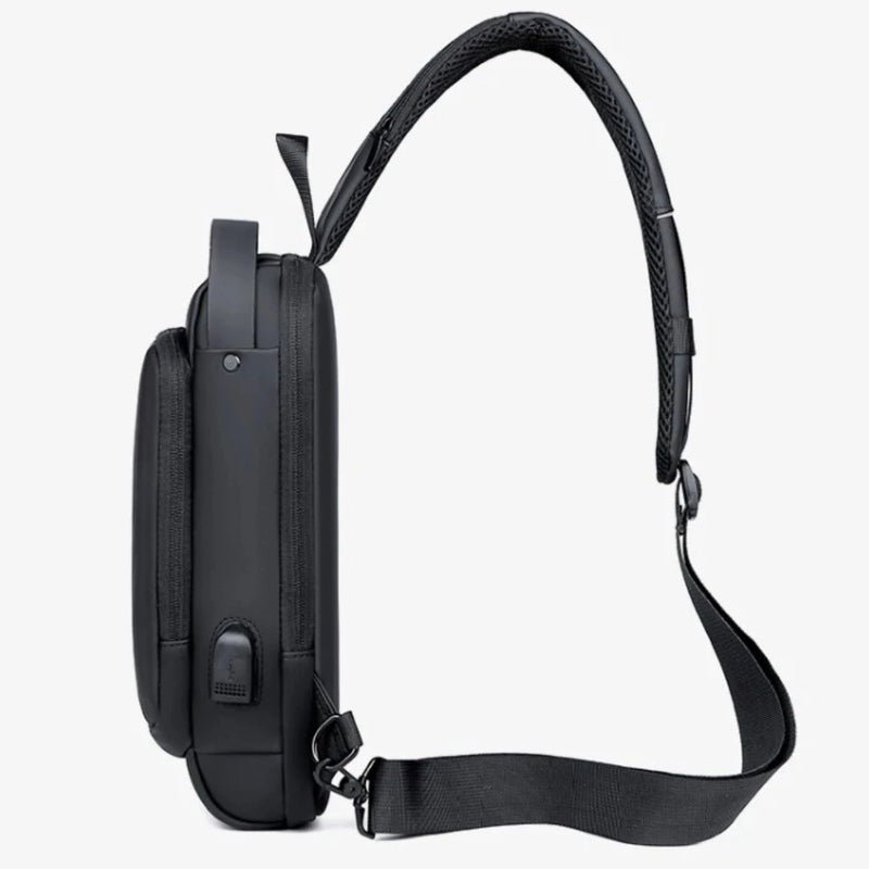 Mochila de Ombro Transversal Compacta Unilateral USB Trava de Código Resistente água