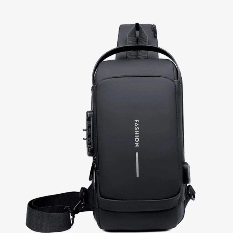 Mochila de Ombro Transversal Compacta Unilateral USB Trava de Código Resistente água